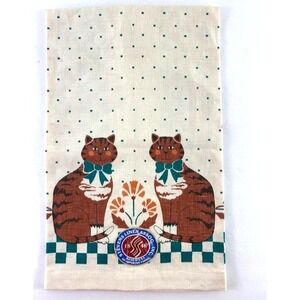 Vintage Stevens Linen Cats in Floral Kitchen Tea Towel